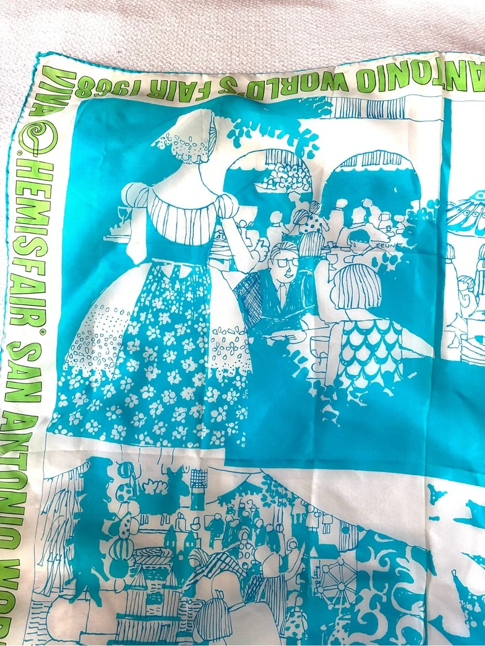 Vintage 1968 HemisFair San Antonio World’s Fair Scarf 29” Rayon Made Japan
